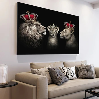 Afrikos Liūto Šeimoje Trys Paveikslai Tapyba Abstrakčiai Karūna Liūtas Karalius Meno Plakatas Ir Freskos Už Kambarį Šiuolaikinio Namų Dekoro  5