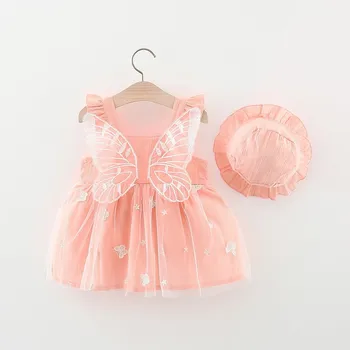 2 Vnt Sparno Kūdikių Vasaros Drabužių 2022 Korėjos Mados Tinklelio, Be Rankovių Bamblys Princesė Dress+Sunhat Mergaitės Drabužių Rinkinys  10