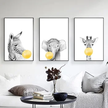 Žirafa, Zebras, Plakatų ir grafikos Drobė Meno Tapybos Geltonas Burbulas Gyvūnų Šiaurės šalių vaikų Darželio Kambarį Dekoro Sienos Menas Nuotraukas  0