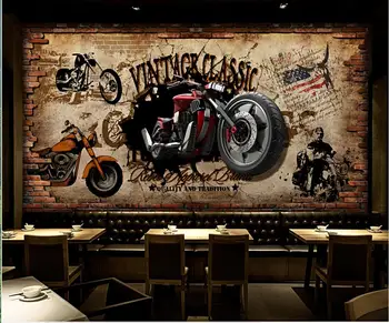 Custom freskos 3d foto tapetai Retro motociklų nostalgiškas plytų sienos fone, namų dekoro kambarį tapetų sienos, 3 d  4