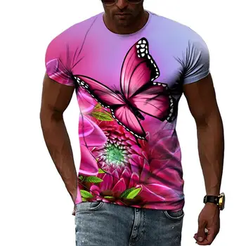 Vasaros Mados Vabzdžių Drugelis grafinis t marškinėliai Vyrams Atsitiktinis 3D Spausdinimo Tee Harajuku Asmenybės Apvalios Kaklo trumpomis Rankovėmis Viršų  5