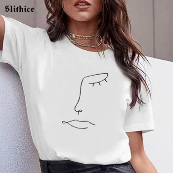 Veido Abstrakčiai paprastų Moterų marškinėliai viršuje Estetinės Grafinis t-shirt Juoda Balta Tumblr lady marškinėlius tee ropa mujer  5