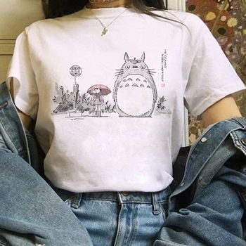 2022T marškinėliai Trumpas Kawaii Mielas Anime Tee Drabužių Totoro Ghibli Harajuku Marškinėliai Moterims Ullzang Hayao Miyazaki Juokingas Animacinių filmų Ponios  5