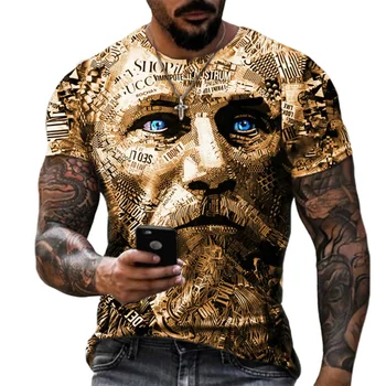 2022 Vyrų Mados Tendencija T-Shirt Portretas Dizaino Laisvalaikio Stiliaus Vasaros Apvalios Kaklo trumpomis Rankovėmis Sprogstamųjų Gražus Marškinėliai  5