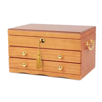 Daugiasluoksnė medžio masyvo papuošalų dėžutė su užrakto medinių retro paprastas didelės talpos papuošalų laikymo dėžutė Kinų stiliaus  5