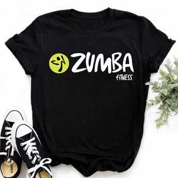 Mados naujų Zumba moteriški Marškinėliai Fitneso Šokių Raidžių Grafinis Marškinėliai Įgulos Kaklo Pareiškimą Viršų  5