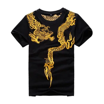 Dragon Siuvinėjimo Vyrų Vasaros Marškinėlius trumpomis Rankovėmis Medvilnės Vyrų Marškinėliai Sukajan Streetwear Prabanga Vyrai Dizaineris Drabužius  5