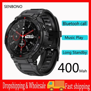 SENBONO Smart Watch Vyrų 400Mah Didelis Baterijos Muziką Fitness Tracker 