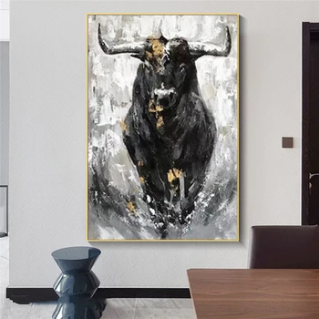 Abstrakti Black Bull Gyvūnų Drobės Paveikslai Šiuolaikinės Plakatai ir Spausdina Sienos Menas Nuotraukas Kambarį Sienų Apdailai Cuadros  5