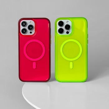 Neon Fluorescencijos Aiškiai Magsafe iPhone 14 Pro Max Skaidrios Magnetinės Belaidžio Įkrovimo Apima, 