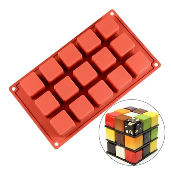 15Cavity Silikono Formos Kubas Ne Lazdelės Desertiniai Pyragaičiai Pelėsių Magic Cube Sudurti Tortas Aikštėje Alaus Formų Torto Kepimui  10