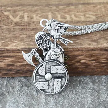 Odin Kirvis Ir Raven Shield Amuletas Vikingų Kariai Pakabukas Karoliai Vyrams  5