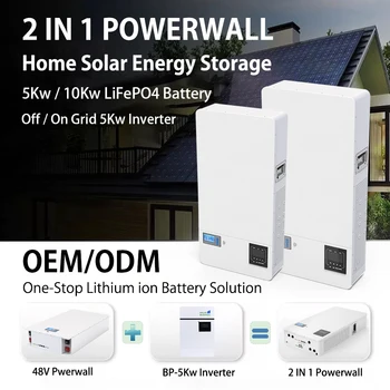48V 100Ah Powerwall 2 IN 1 5Kwh LiFePO4 Baterija 5Kw Keitiklio Plug and Play 6000 Ciklų Built-in 16S 51.2 V 100A BMS PV  10