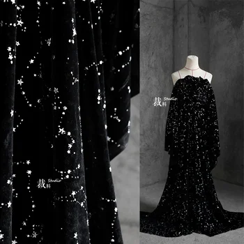 160*50 CM juodas žvaigždėtas dangus aksomo audinys, aukštos kokybės aksomo sijonas, suknelė rudens ir žiemos drabužių vakarinę suknelę PASIDARYK pats audinys  10