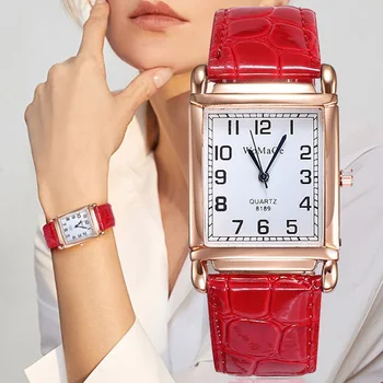 2022 Nauji Laikrodžiai Moterims Aikštėje Rose Gold Riešo Laikrodžių Mados Odos Ženklo Laikrodžiai Ponios Kvarco Žiūrėti Laikrodis Montre Femme  10