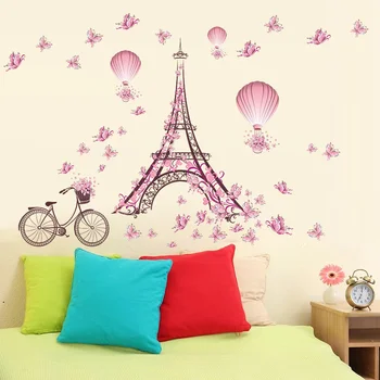 Romantiška karšto oro baliono Paryžiaus Bokšto Sienų Lipdukai Mergaičių Miegamasis Namų Puošybai 