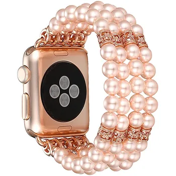 Myl-11bd Moterų Papuošalai iš Nerūdijančio Plieno Dirželis Apple Watch Band 4 3 Perlų, Deimantų Apyrankę iWatch Juostų SE 6 5 38-44mm  5