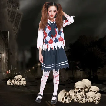 Zombie Mokyklos Mergina Vienodas Vampyras Cosplay Kostiumai Helovinas Kostiumų Suaugusiems Karnavaliniai Kostiumai Moterims  10