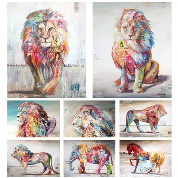 Grafiti menas abstraktus gyvūnų plakatas liūtas, dramblys arklių drobės tapybos biuro kambarį koridoriaus namų puošybai freskos  5