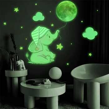 Baby Dramblys Mėnulio Šviesos Siena Lipdukas, skirtas Kūdikių, Vaikų Kambario, Miegamojo Namų Dekoravimo Lipdukai Švyti Tamsoje Kartu Lipdukai  5