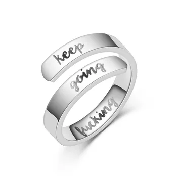 Mados Dvigubo sluoksnio Žiedai Atidarykite Reguliuojamas Plieno Pirštų Žiedai Vyrams, Moterims, Raidė nesustoti Dalyvavimas Moterų Piršto Papuošalai  5