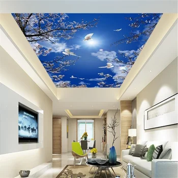 custom 3d lubų freskomis Vyšnių mėlyną dangų balandžius tapetai vonios kambarys 3d lubų freskomis, tapybos tapetai ant lubų  5