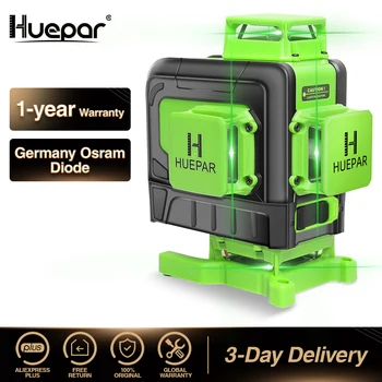 Huepar 16 linijos 4D Kryžminių linijų Lazeris Lygio Žalios Šviesos Liniją Su Li-ion baterija Plytelės Grindų Daugiafunkcį & Nuotolinio Valdymo  5