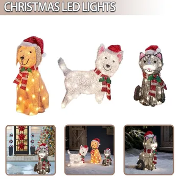 Kalėdinė Dekoracija Šuo, Katė Pav LED Žibintai, Lauko, Sodo Kieme Žiemą Apdailos Namų Festivalių Dekoratyviniai Papuošalai  5