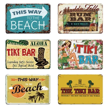 Vintage Stiliaus TIKIS Baras, Paplūdimio Metalo Skardos Pasirašyti Havajai Derliaus Apnašas Metalo Plakatas Dekoratyvinis Baras Pub Beach Club Sienų Dekoras  5