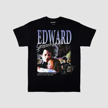 Edward scissorhands Tshirts derliaus Trišakis 90-ųjų retro Halloween Tim burton 90s Filmai, Filmai pagerbti bootleg t-shirt johnny Deppas  10