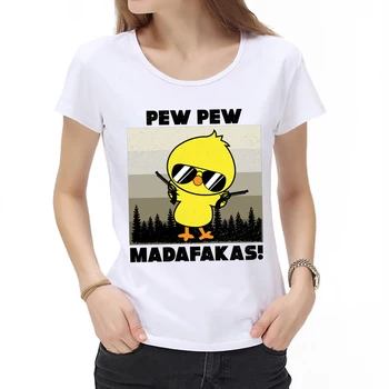 Pew Pew Madafakas Moterų Marškinėlius Mielas geltona Viščiukų Spausdinti Marškinėliai Mergina Mados Brand T-Shirt moterims, Atsitiktinis Viršūnes Marškinėlius  5