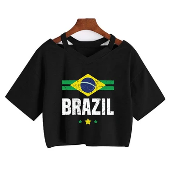 Brazilijos Vėliava, Brazilija Širdyje, Grafinis Spausdinti Marškinėliai Harajuku Tees Seksualus Apkarpytos Viršuje Y2k Estetinės Drabužiai  5