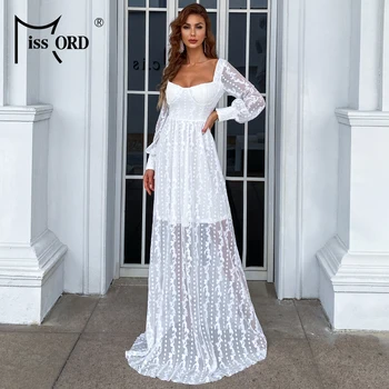 Missord Suknelės Moterims 2021 Maxi Elegantiškas Siuvinėjimo Tinklelio, Ilgomis Rankovėmis Seksualus Vakaro Prom Šalis Suknelė Backless Balta Vestidos  5