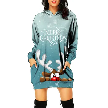 Moterų Kalėdų Spausdinti Marškinėliai Žiemos Atsitiktinis Palaidų Negabaritinių Hoodies Palaidinukė Su Kišenėje Wrap Suknelės  5