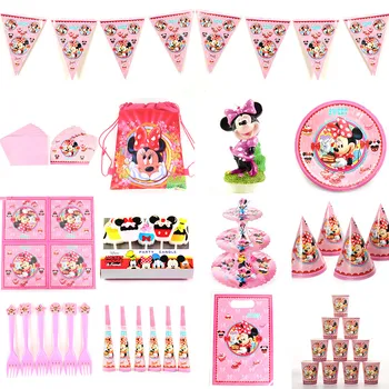 Minnie Mouse Merginos Laimingas Gimtadienio Dekoracija Stalo Įrankiai Rinkinys, Vestuves Prekių Taurės Plokštė Reklama Šiaudų Grobis Bag Džiaugtis  10