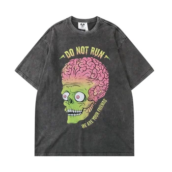 Gotikos Plauti T Shirts Harajuku Retro Tees Medvilnės Negabaritinių Marškinėlius Zombie Smegenys Spausdinti Tees Hip-Hop Streetwear Viršūnes Mens T-shirts  10