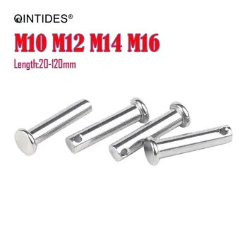 QINTIDES M10-M16 Clevis smeigtukai su galva 304 nerūdijančio plieno velenas plokščia galva su skyle pin varžtas pin M12 M14 cilindriniai kaiščiai  10