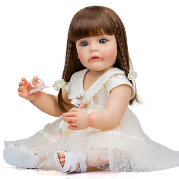 55cm Full Body Silikono Reborn Baby Girl Lėlės Sue-Sue Hand-išsamus Tapyba su Rudos spalvos Ilgų Plaukų Peruką Žaislai Mergaitėms  10