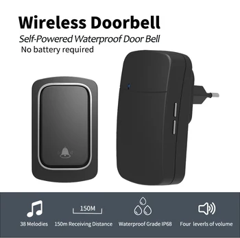Bevielį durų skambutį ES Plug savaeigis Lauko Vandeniui Durų Bell 150m Ilgio Belaidžio ryšio Atstumas 38Songs Namų Pasveikinti Doorbell  5