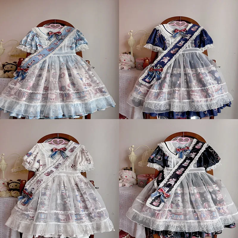 4 Spalvų Turėti Stabą, Originalaus Dizaino Moterų Lolita Vasaros trumpomis Rankovėmis OP Dress & Skaidrus Prijuostė ir Pečių Juostelės Cute Girl