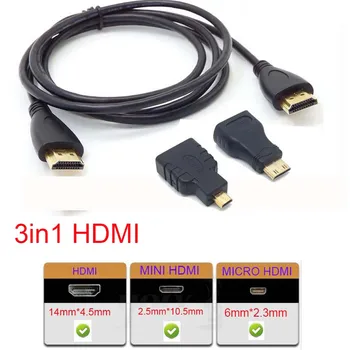NAUJAS 3in1 HD High Speed HDMI Į HDMI Kabelis+ Micro HDMI Adapteris+ Mini HDMI Adapteris Telefono Fotoaparato 