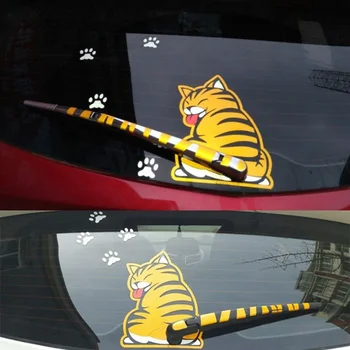 Funny Cat Automobilių Lipdukai Juda Uodega Galinis Stiklas Animacinių Filmų Atspindintis Lipdukas Auto Valytuvų Lipdukas, Decal  10
