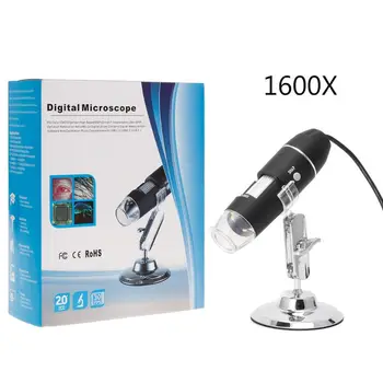 1600X USB Skaitmeninis Mikroskopas su Kamera Endoskopą 8LED didinamasis stiklas su Metalo Stovas  5