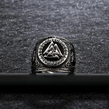 Vyrai Nerūdijančio Plieno Žiedas Viking Valknut Šiaurės Stiliaus Odin Runos Amuletas Žiedai Šiaurės Papuošalai  5
