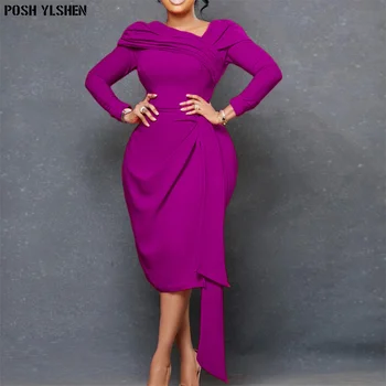 Elegantiškas Bodycon Midi Suknelė Afrikos Suknelės Moterims 2022 M. Rudens Dienos Aukštos Juosmens Tvarstis Ilgai Sleve Skraiste Femme Afrikos Drabužiai  10