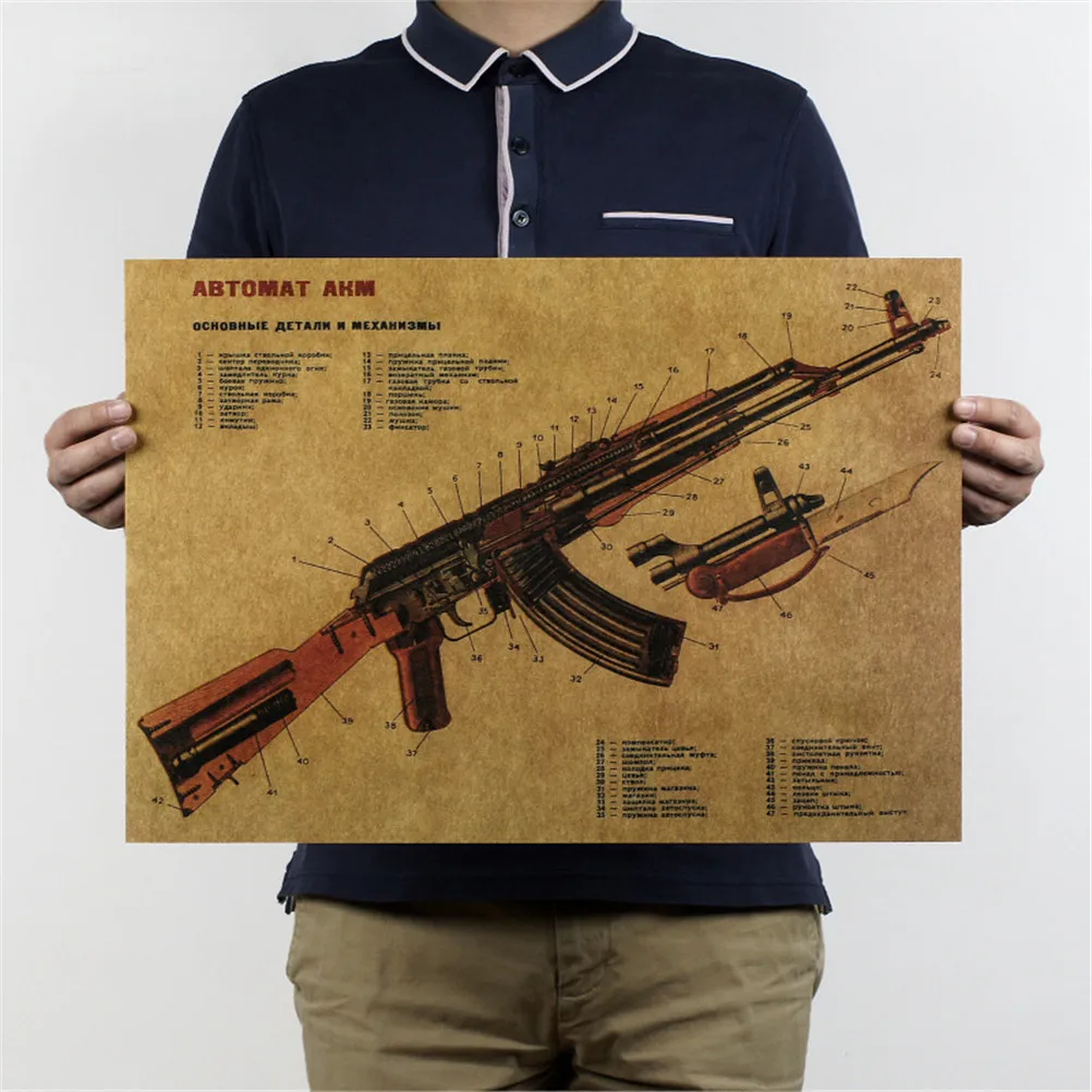 Derliaus Plakatas Žemėlapiai AK-47 Kraft Popieriaus, Dažų Retro Sienos Lipdukas Kambarį Meno Amatų Baras Namų Dekoro 51.5*ne didesnis kaip 36 cm