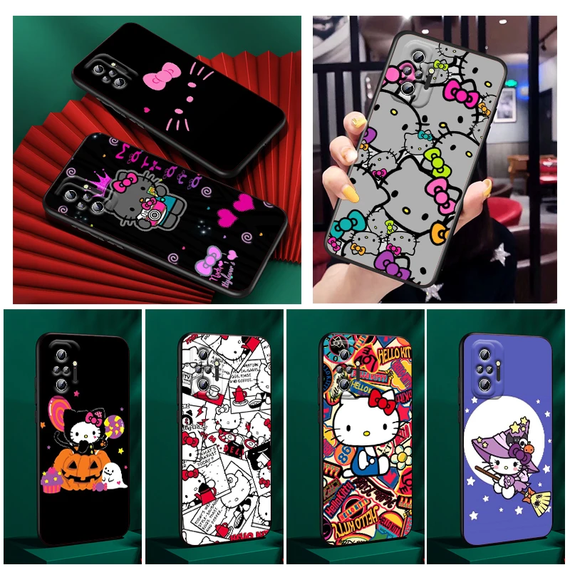 Sanrio Hello Kitty Animacinių filmų Telefoną Atveju Xiaomi Redmi Pastaba 11E 11S 11 11T 10 10 9 9T 9S 8 8T Pro Plus 5G Juoda Funda Dangtis
